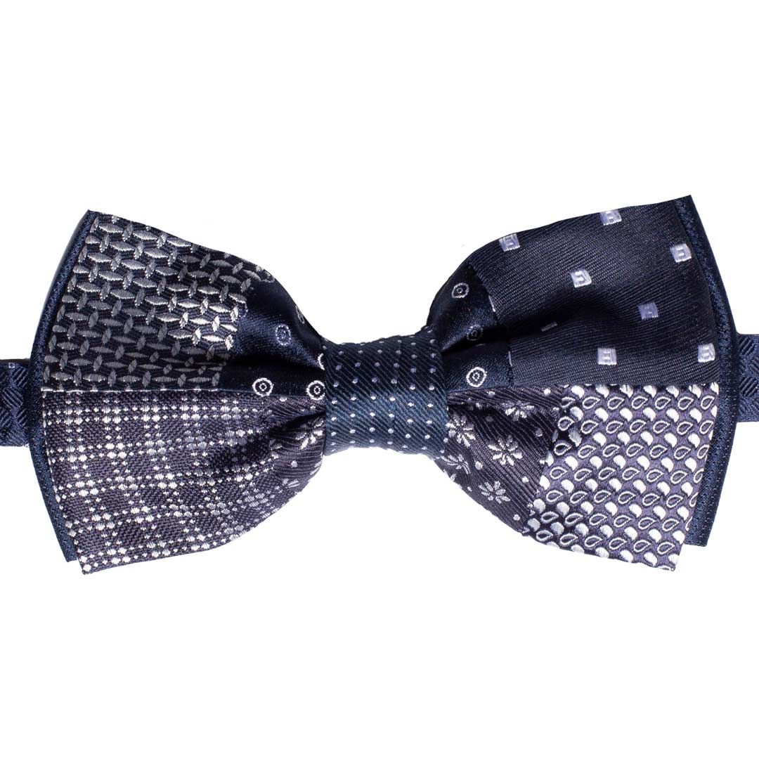 Papillon Uomo Patchwork da Cerimonia di Seta Blu Grigio Argento Made in Italy Graffeo Cravatte