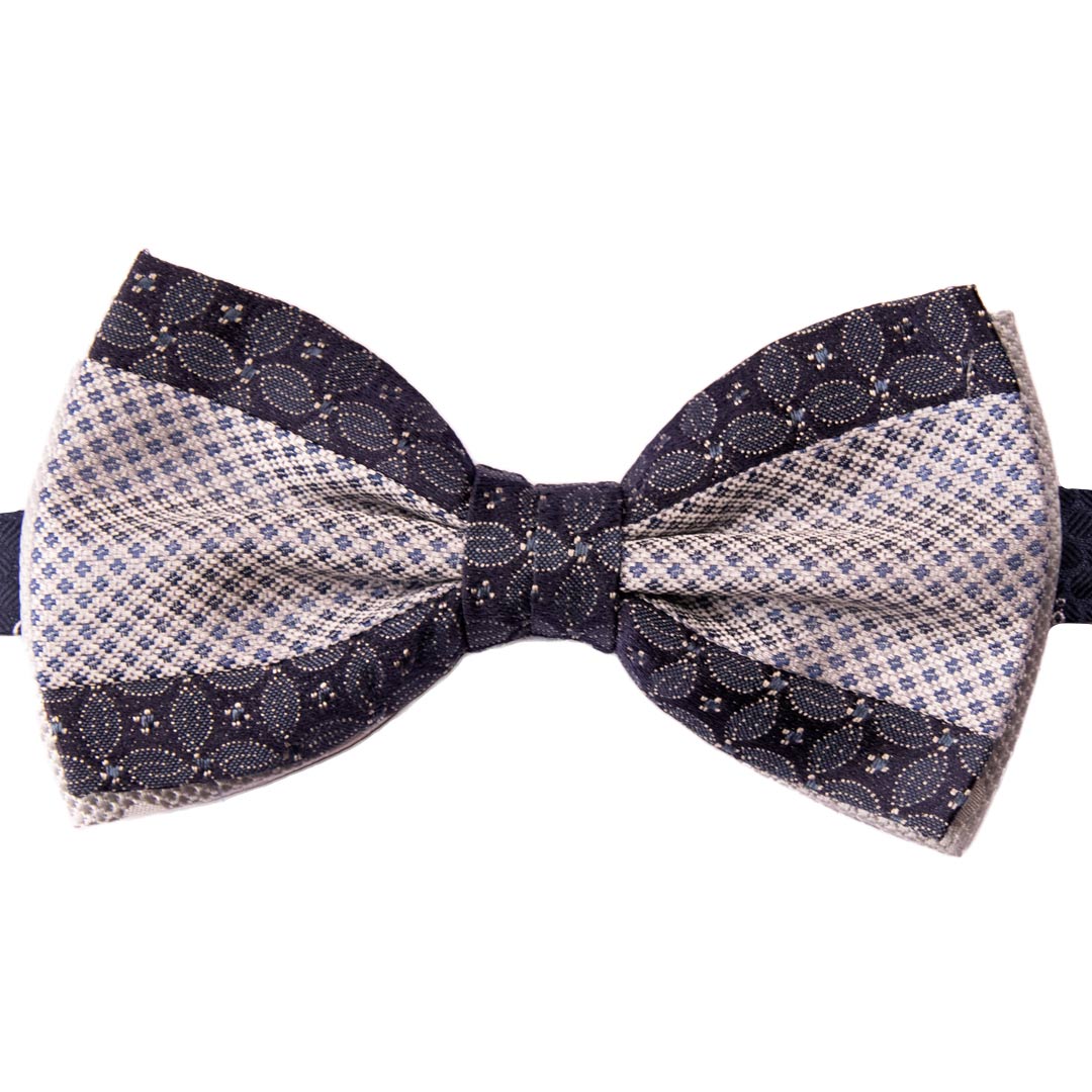 Papillon Uomo Patchwork da Cerimonia di Seta Grigio Argento Blu Made in Italy Graffeo Cravatte