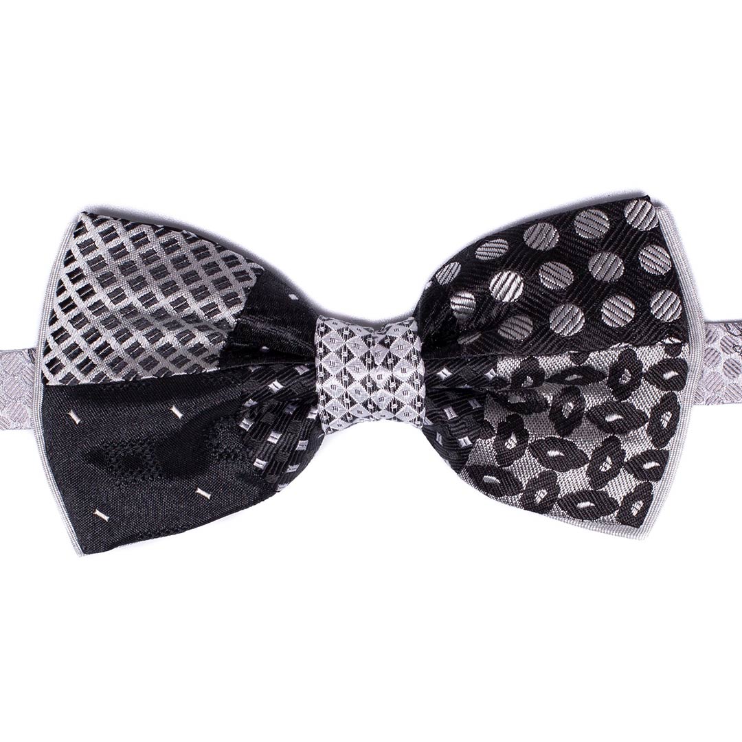 Papillon Uomo Patchwork da Cerimonia di Seta Grigio Argento Nero Made in Italy Graffeo Cravatte