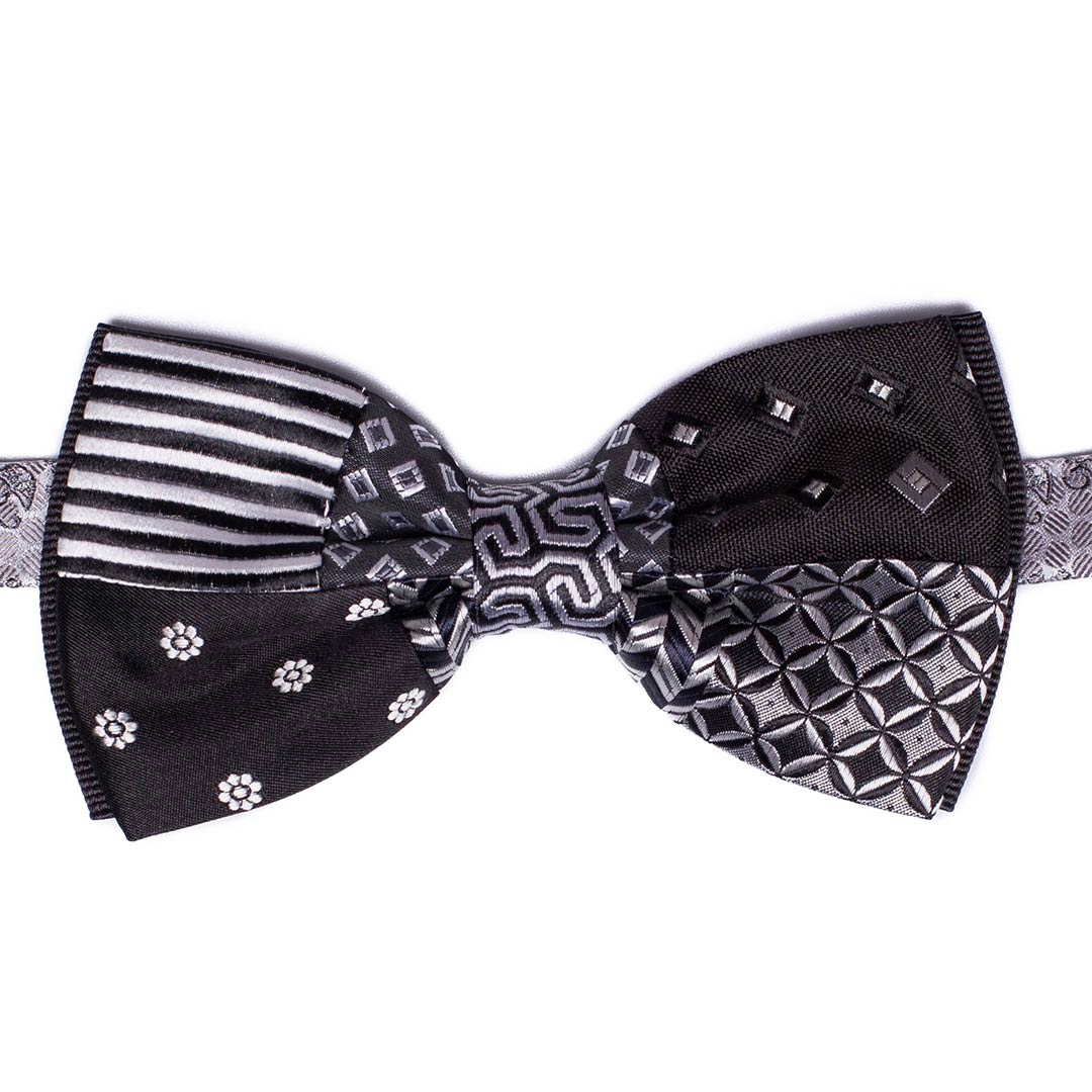 Papillon Uomo Patchwork da Cerimonia di Seta Grigio Argento Nero Made in Italy Graffeo Cravatte