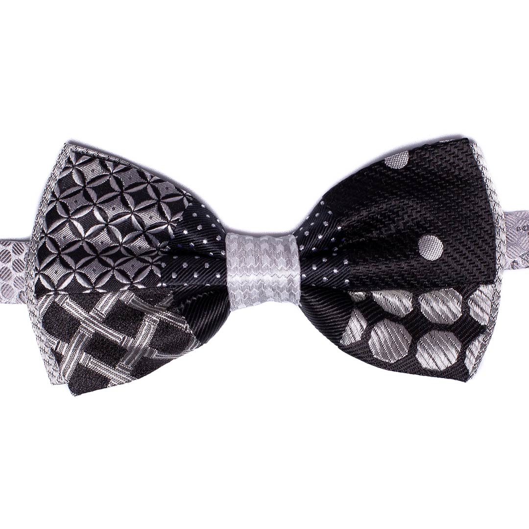 Papillon Uomo Patchwork da Cerimonia di Seta Nero Grigio Argento Made in Italy graffeo Cravatte