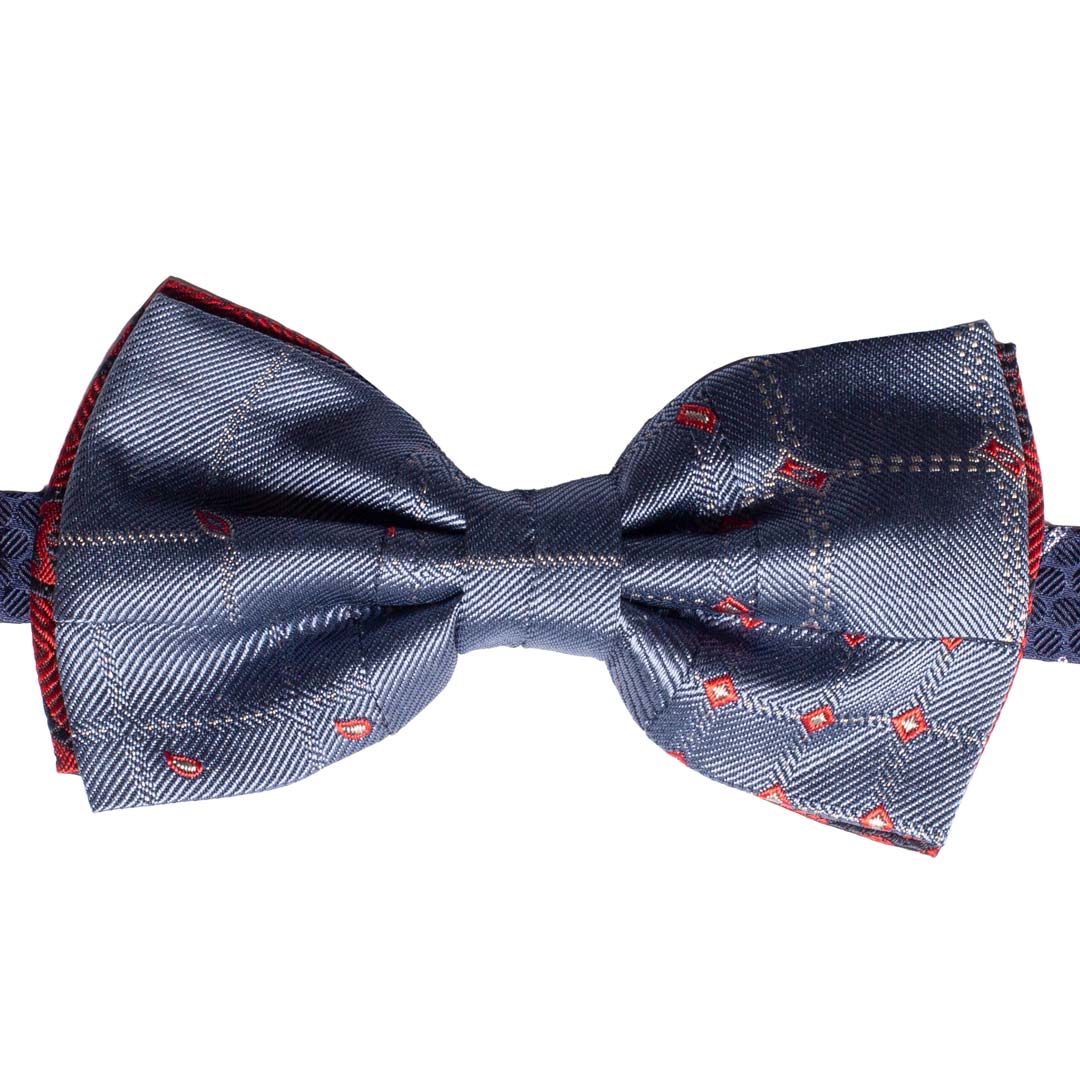 Papillon Uomo Patchwork di Seta Blu Avio Fantasia Multicolor Made in Italy Graffeo