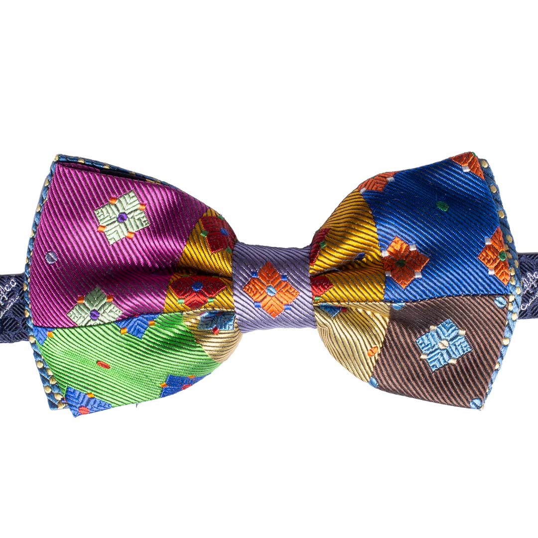 Man Patchwork Silk Pre-Tied Bow Tie Multicolor Pattern Patch633