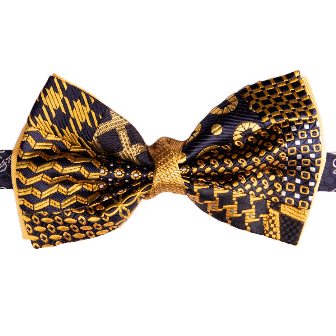 Papillon Uomo Patchwork di Seta Gialla Fantasia Multicolor Made in Italy Graffeo Cravatte