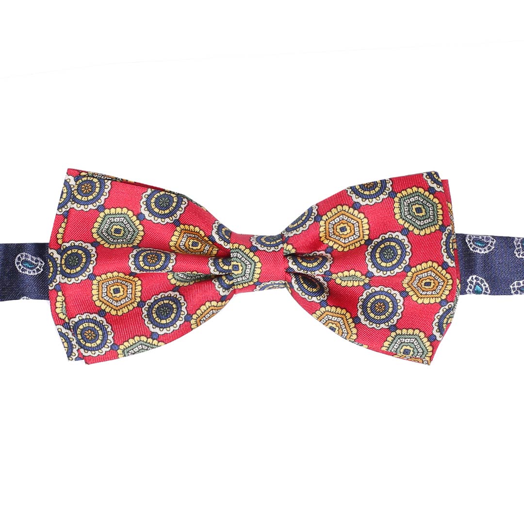 Papillon Uomo Stampa di Seta Rossa Fantasia Multicolor Made in Italy Graffeo Cravatte