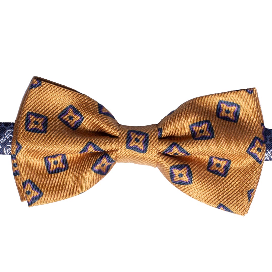 Papillon Uomo Stampa di Seta Giallo Senape Fantasia Verde scuro Viola Made in Italy Graffeo Cravatte