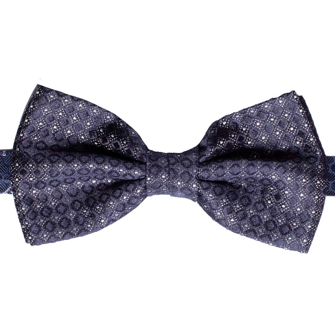 Papillon Uomo da Cerimonia di Seta Blu Notte Fantasia Tono su Tono Grigio Argento Made in Italy Graffeo Cravatte