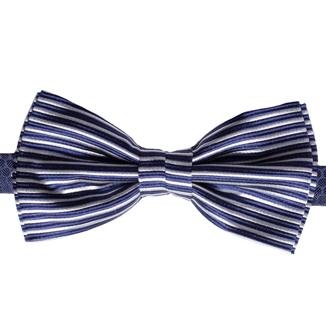 Papillon Uomo da Cerimonia di Seta Bluette Righe Grigio Argento Made in Italy Graffeo Cravatte