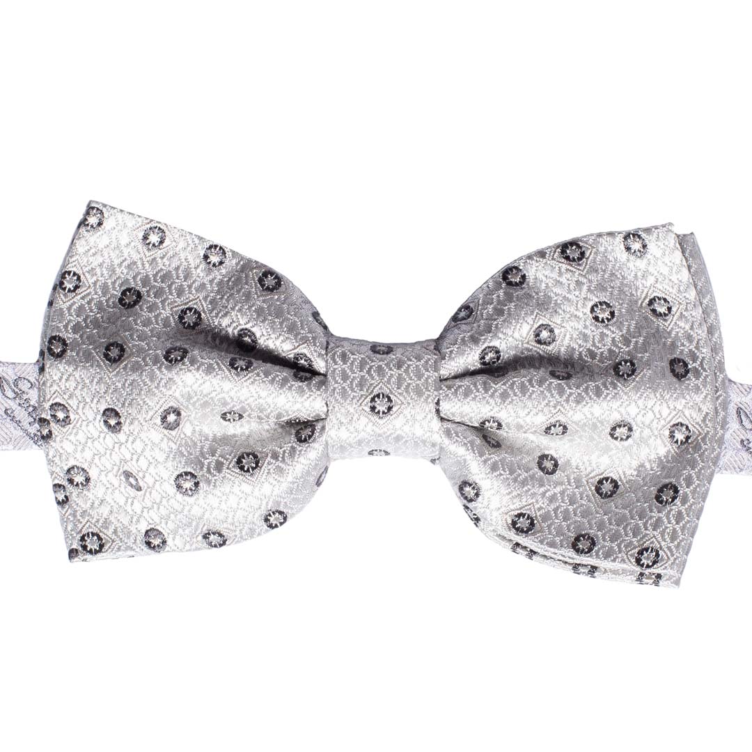Papillon Uomo da Cerimonia di Seta Grigio Argento Fantasia Nera Made in Italy Graffeo Cravatte