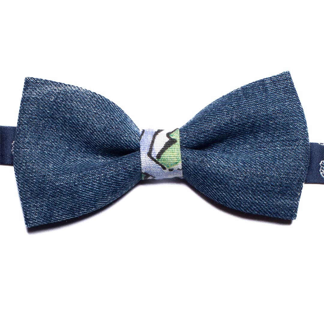 Papillon Uomo di Jeans con Contrasto Bianco Verde Celeste Made in Italy Graffeo Cravatte