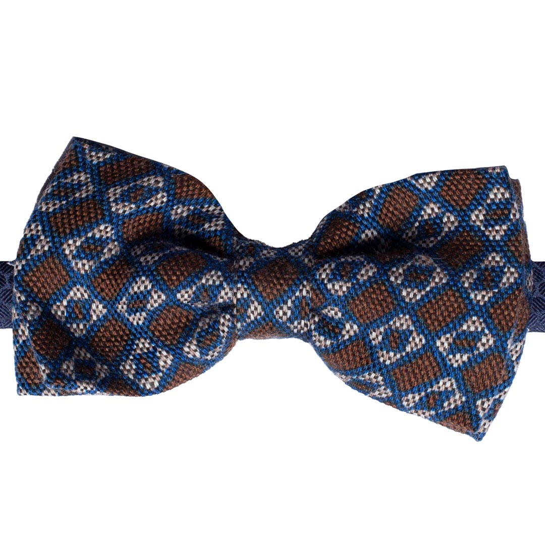 Papillon Uomo di Lana a Fantasia Marrone Bluette Beige Made in Italy Graffeo Cravatte