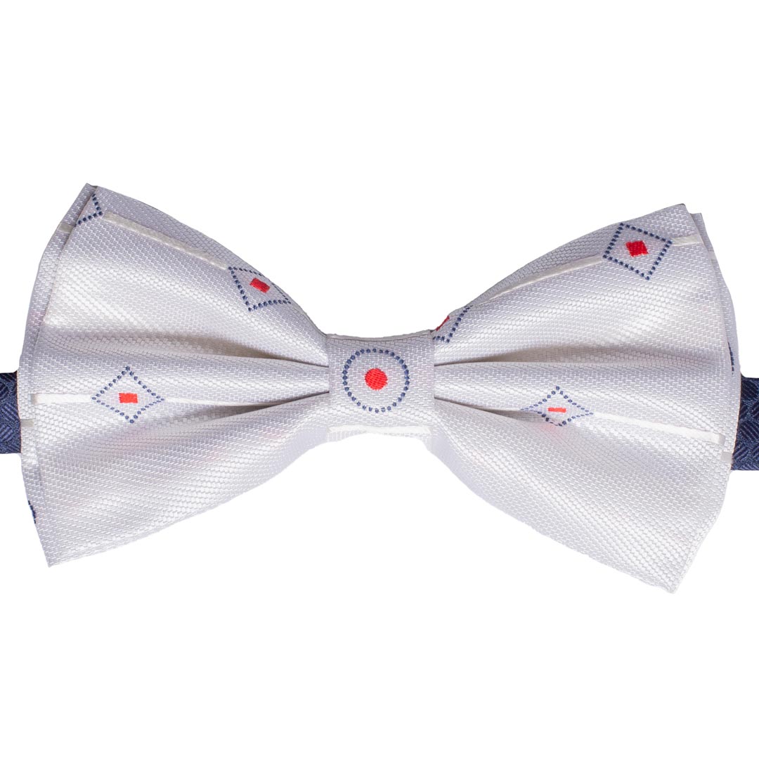 Papillon Uomo di Seta Bianco Fantasia Blu Rosso Made in Italy graffeo Cravatte