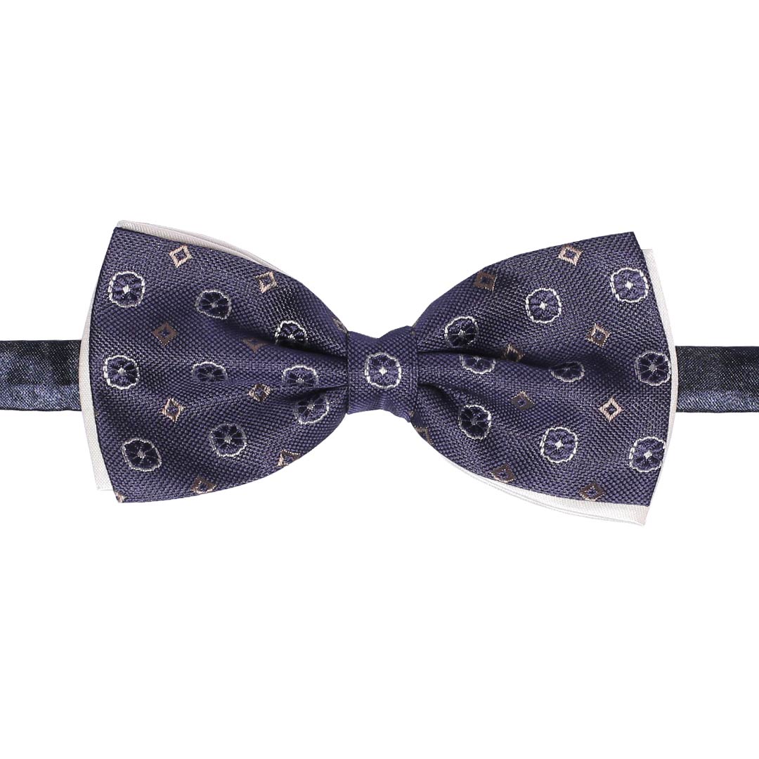 Papillon Uomo di Seta Blu Fantasia Bianco Tortora Made in Italy Graffeo Cravatte