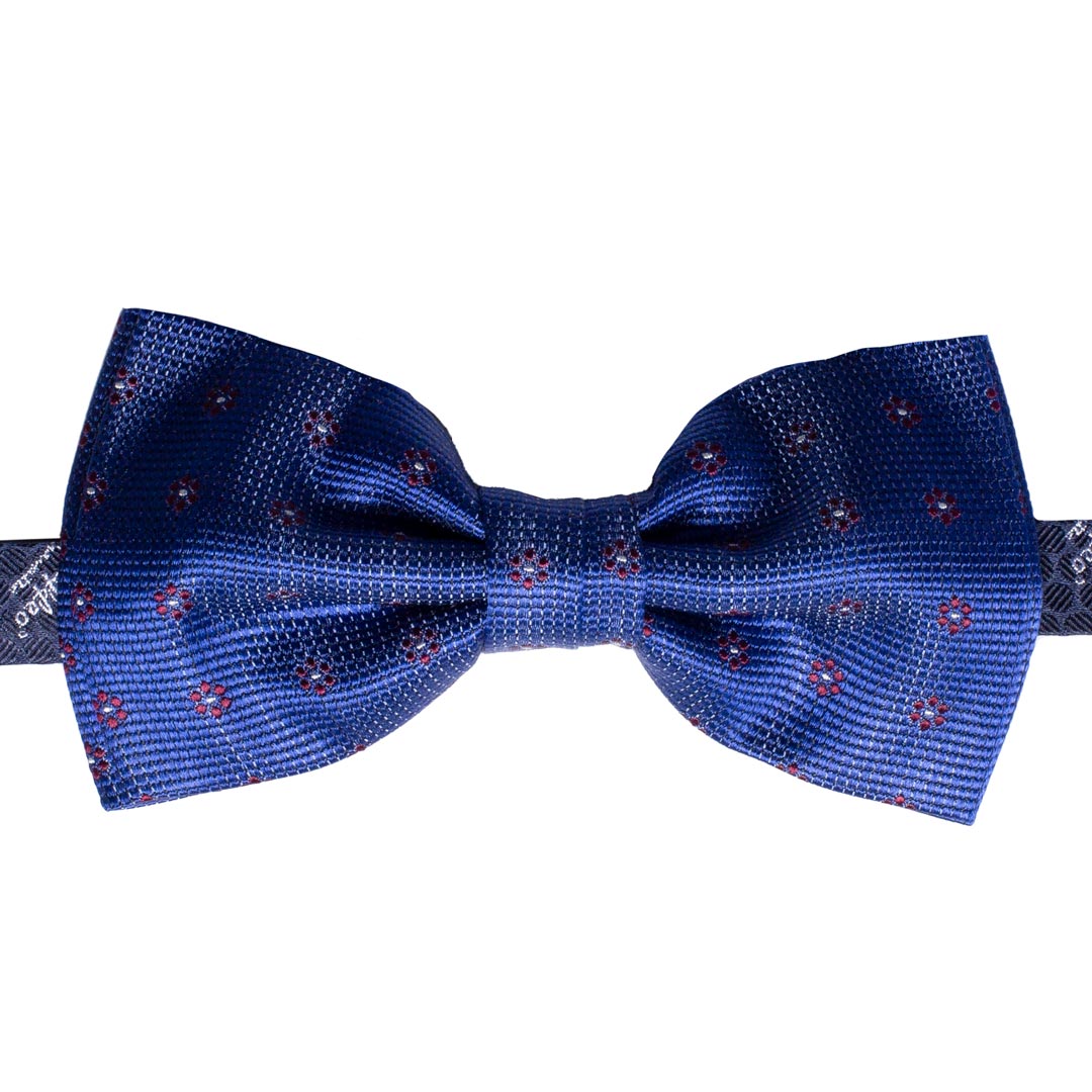 Papillon Uomo di Seta Bluette a Fiori Bordeaux Bianco Made in Italy Graffeo Cravatte