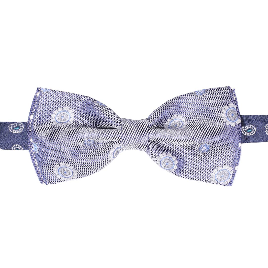 Papillon Uomo di Seta Celeste Cangiante Fantasia Bianca Grigia Made in Italy Graffeo Cravatte