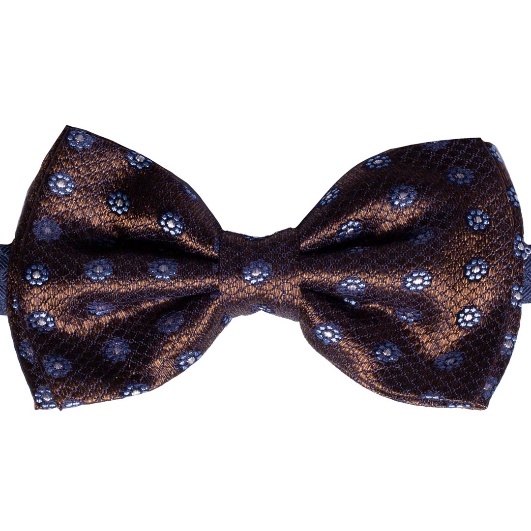 Papillon Uomo di Seta Jaspé Marrone a Fiori Celeste Bianco Made in Italy Graffeo Cravatte