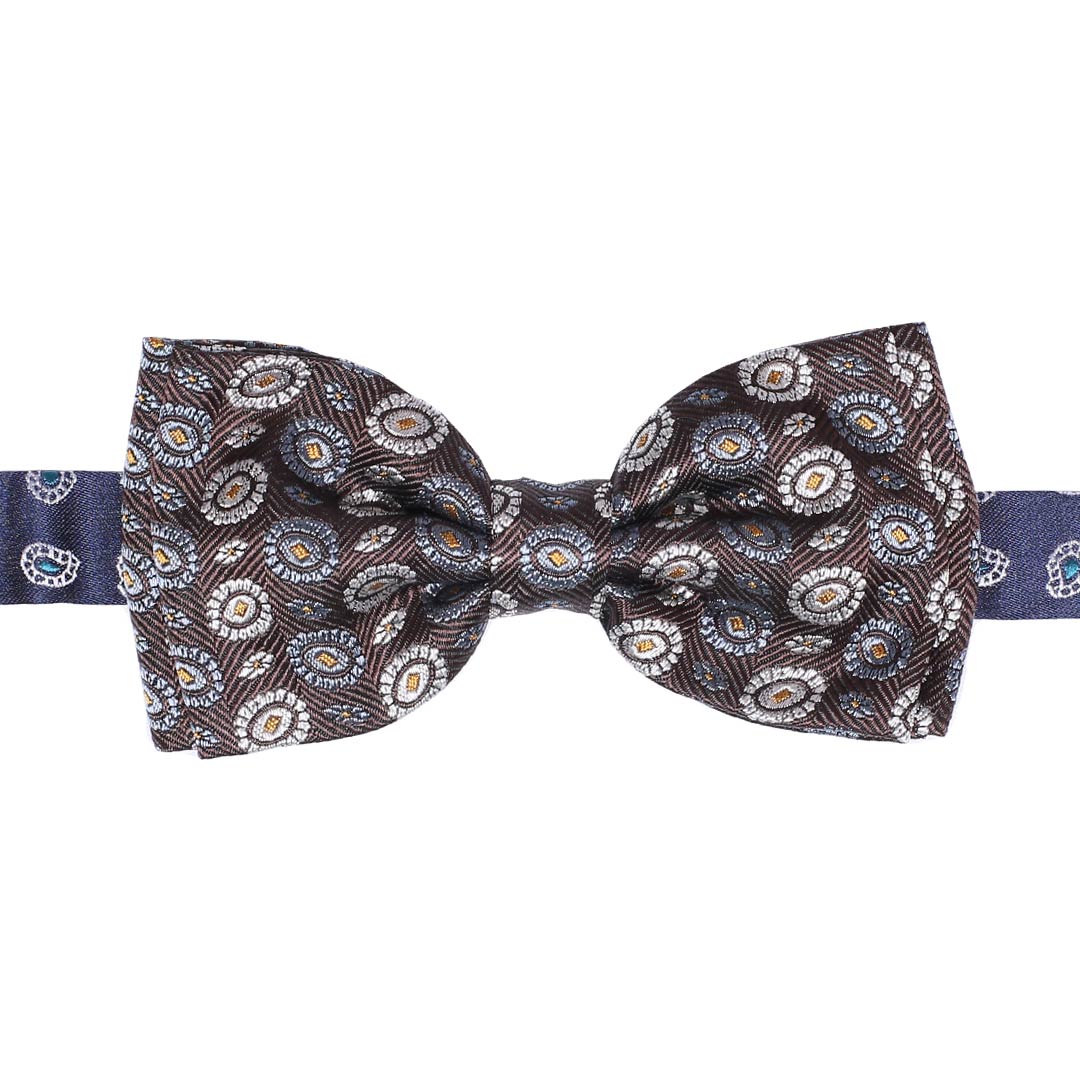 Papillon Uomo di Seta Marrone Fantasia Bianco Celeste Giallo Made in Italy Graffeo Cravatte