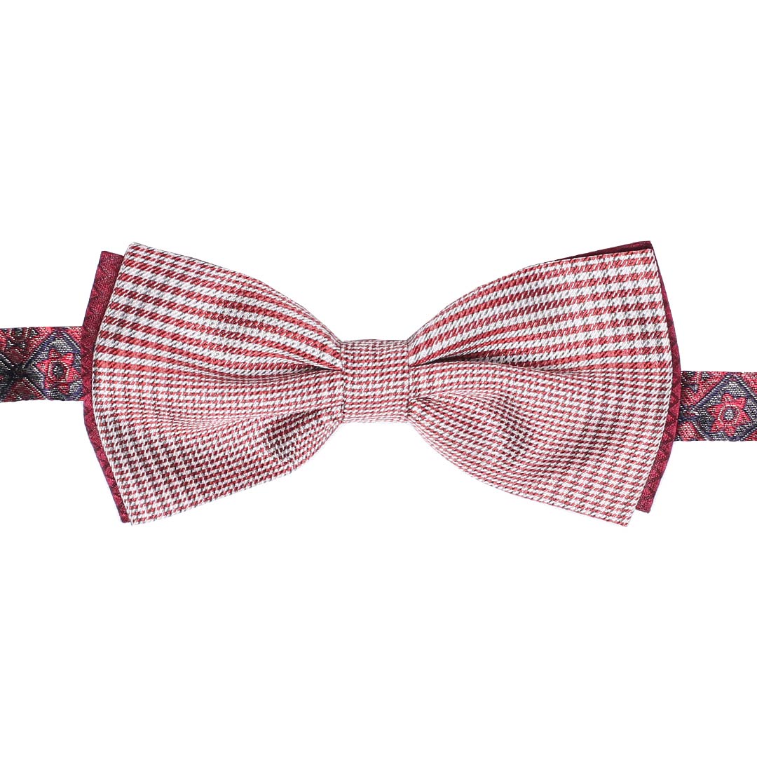 Papillon Uomo di Seta Principe di Galles Bordeaux Bianco Made in Italy Graffeo Cravatte