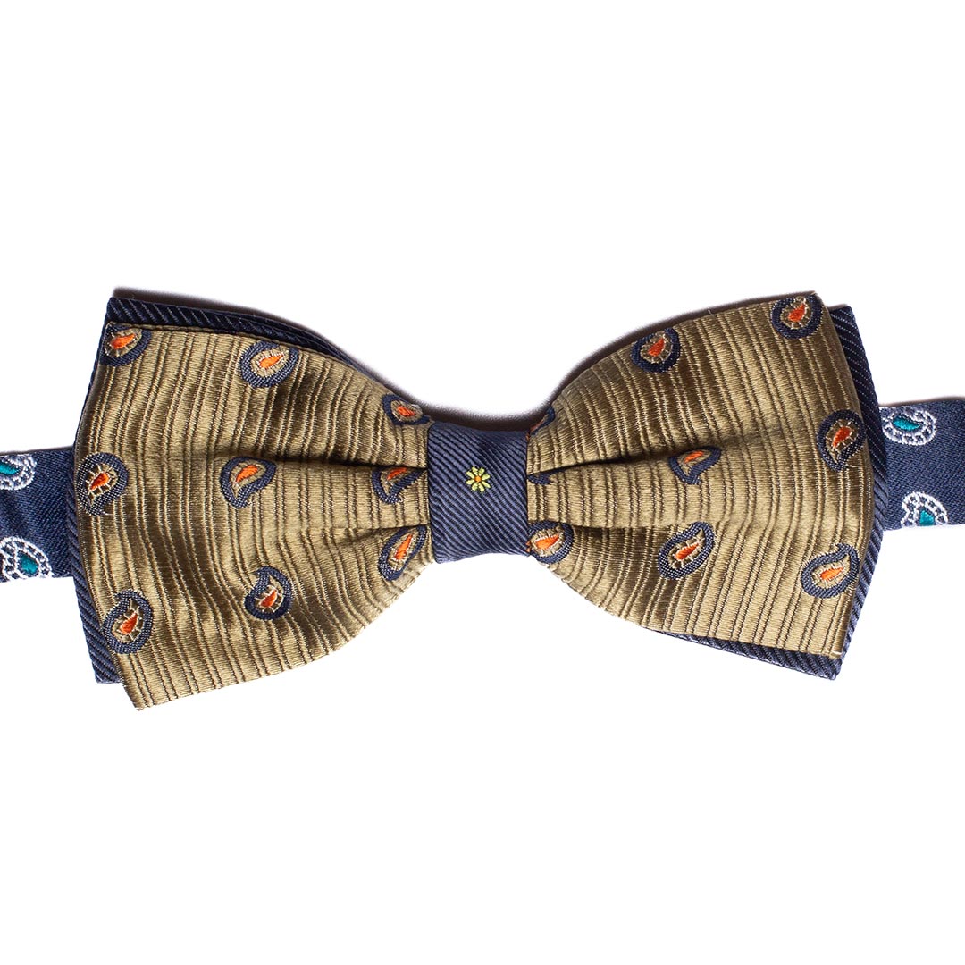 Papillon Uomo di Seta Verde Oliva Paisley Blu Arancione Made in Italy Graffeo Cravatte