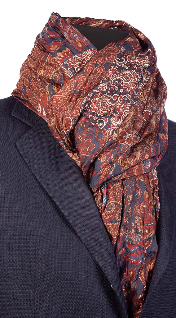 Sciarpa di Seta Bordeaux Blu Marrone Patchwork Paisley Multicolor Made in Italy Graffeo Cravatte