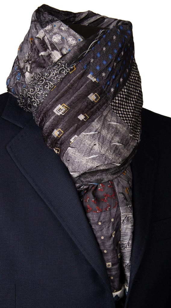 Sciarpa di Seta Grigia Patchwork Fantasia Multicolor Made in Italy Graffeo Cravatte