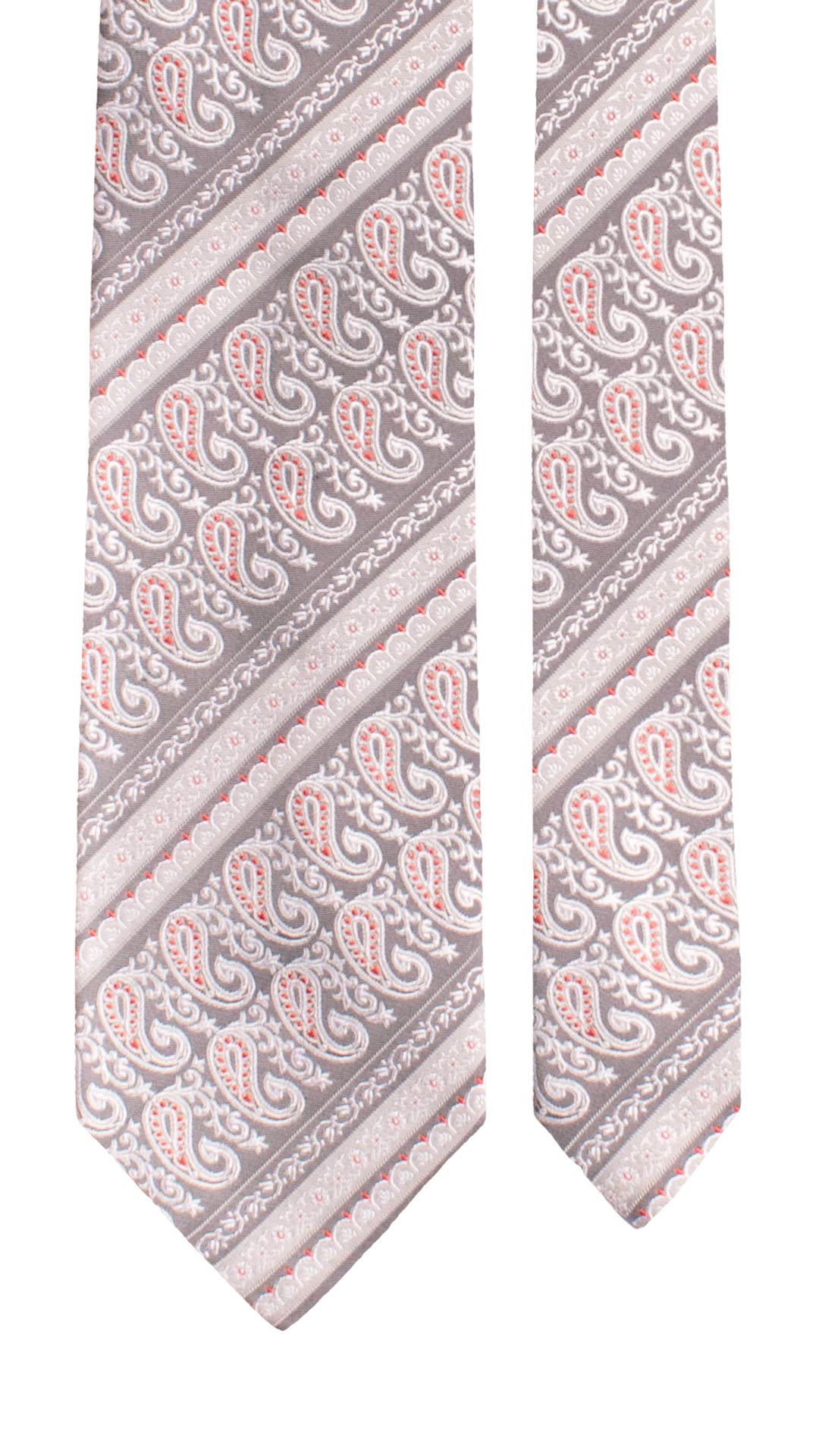 Cravatta Regimental di Seta Grigia Paisley Grigio Argento Rosso Bianco 1633 Graffeo Cravatte Made in Italy Pala