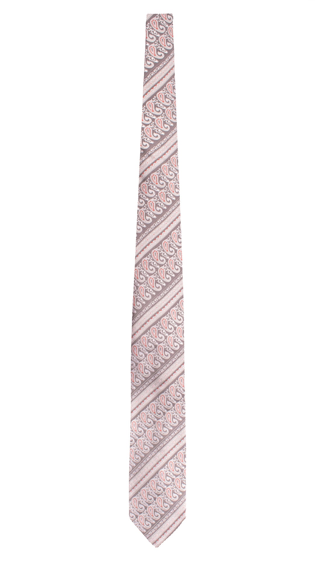 Cravatta Regimental di Seta Grigia Paisley Grigio Argento Rosso Bianco 1633 Graffeo Cravatte Made in Italy Intera