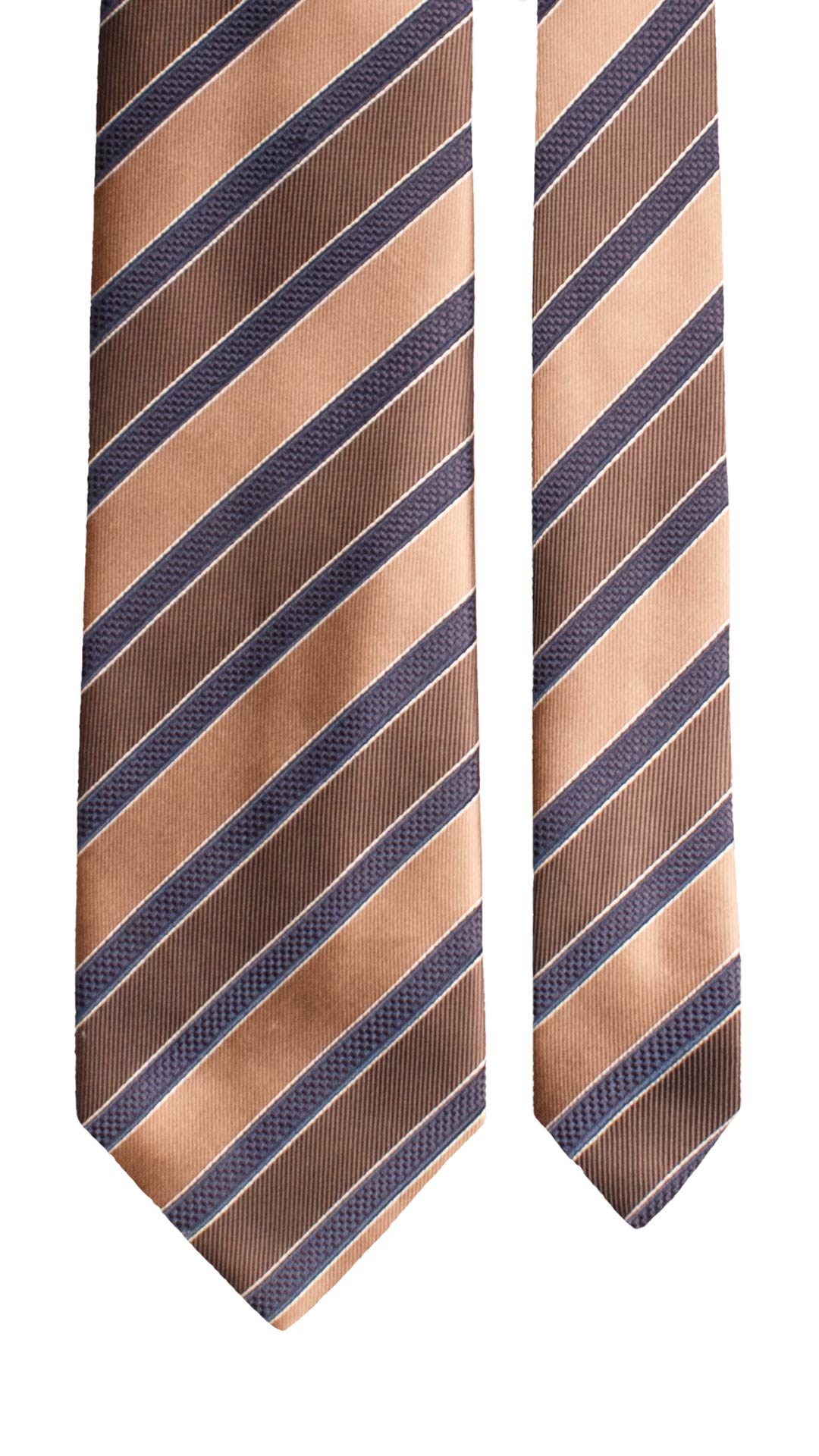 Cravatta Regimental di Seta con Righe Marroni Beige Blu Bianco 1769 Graffeo Cravatte Made in Italy Pala