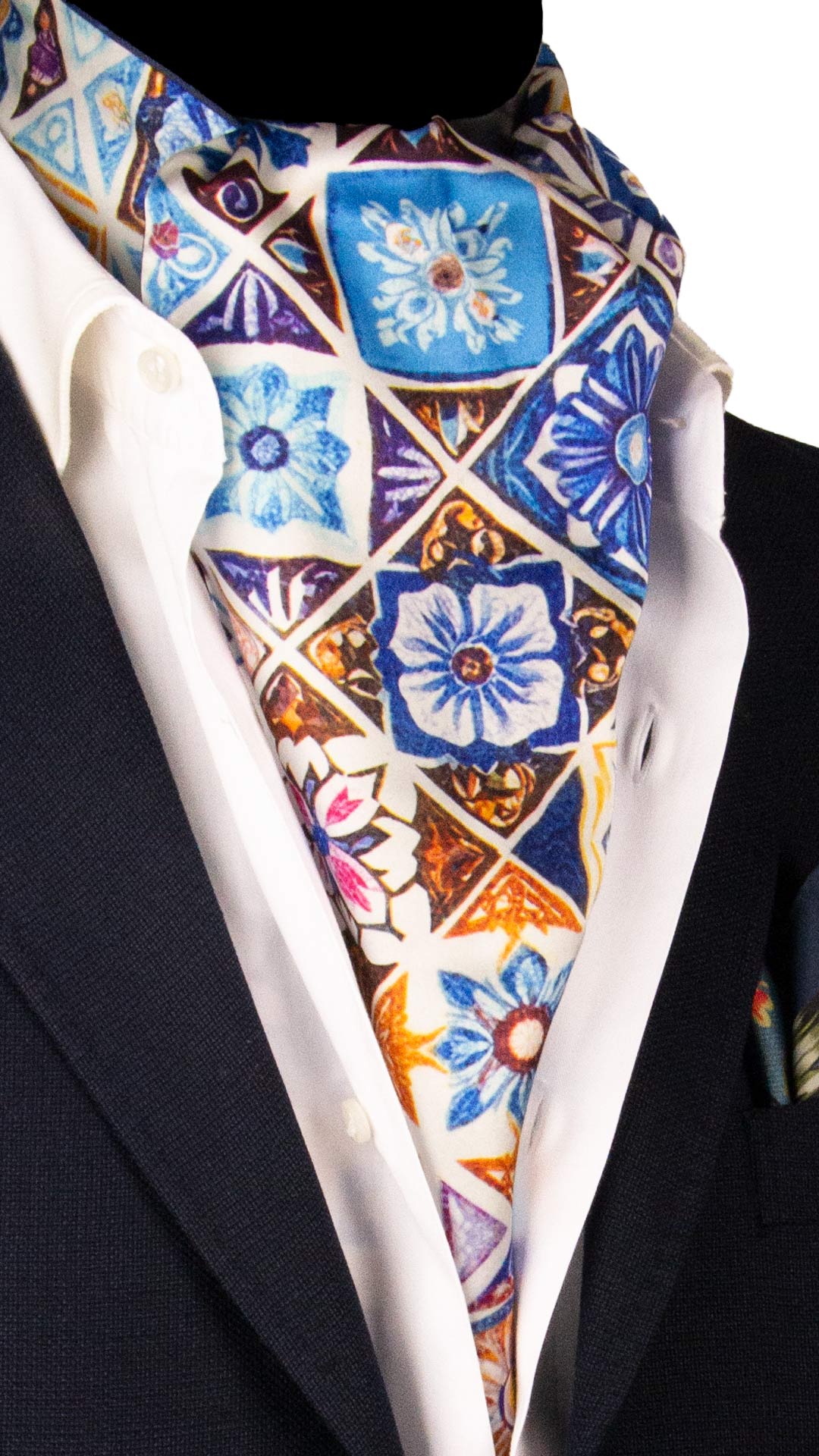 Ascot Siciliano Stampa di Raso Delave con Maioliche Multicolor AS249 Made in Italy Graffeo Cravatte