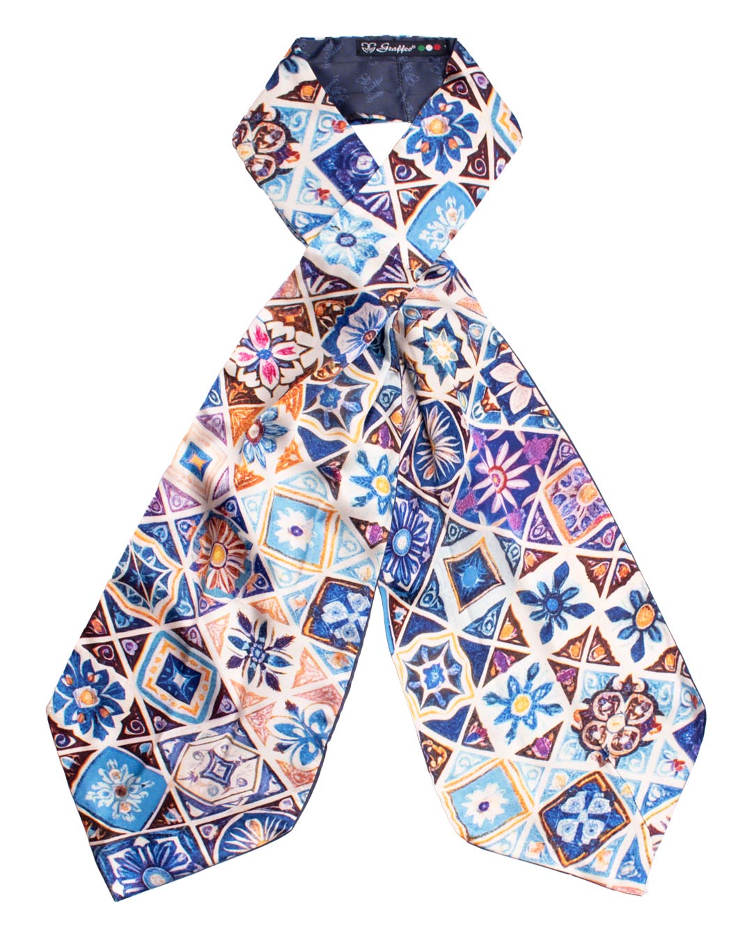 Ascot Siciliano Stampa di Raso Délavé con Maioliche Multicolor AS250 Intera