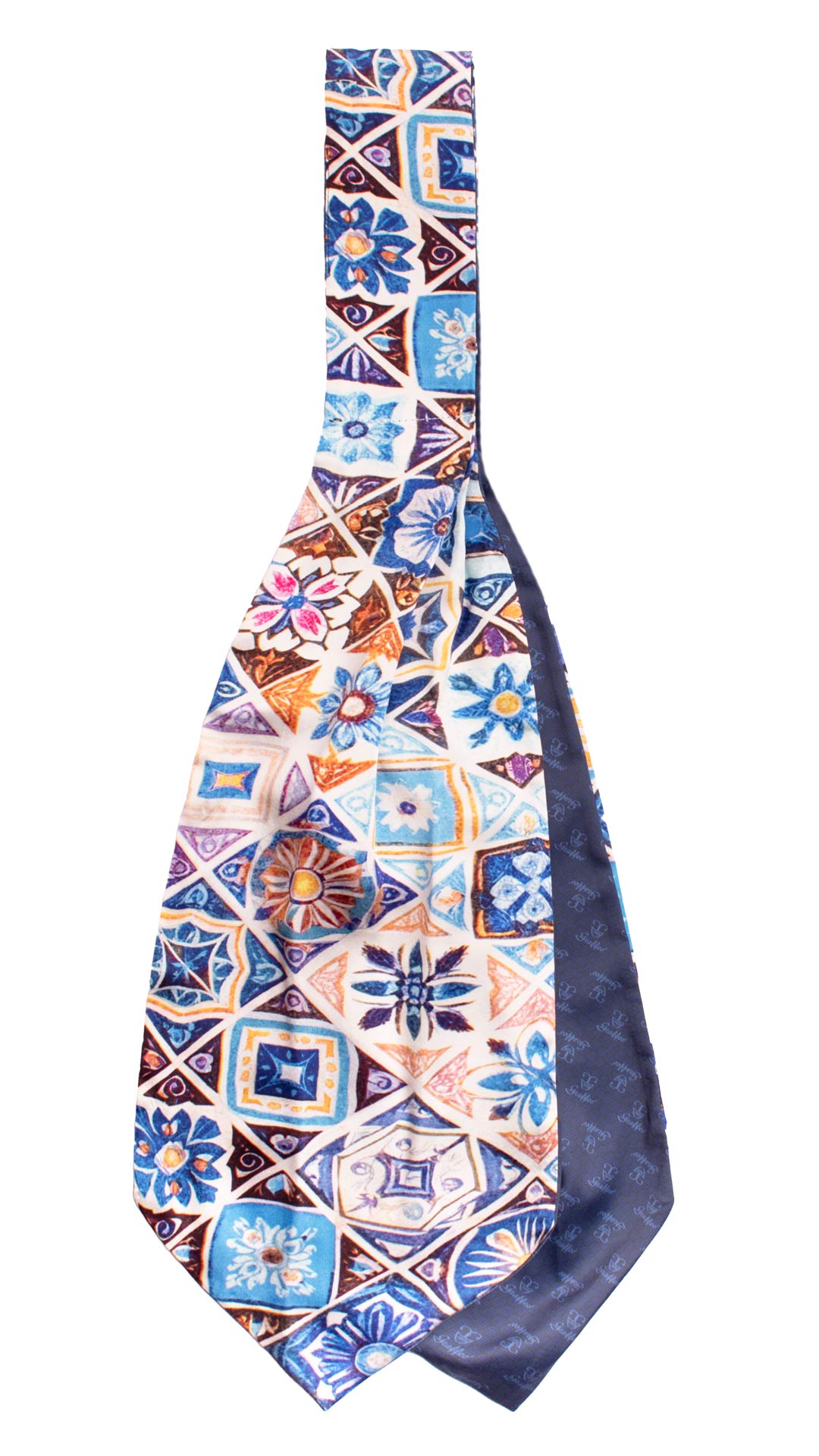Ascot Siciliano Stampa di Raso Délavé con Maioliche Multicolor AS250 Made in Italy Graffeo Cravatte Retro