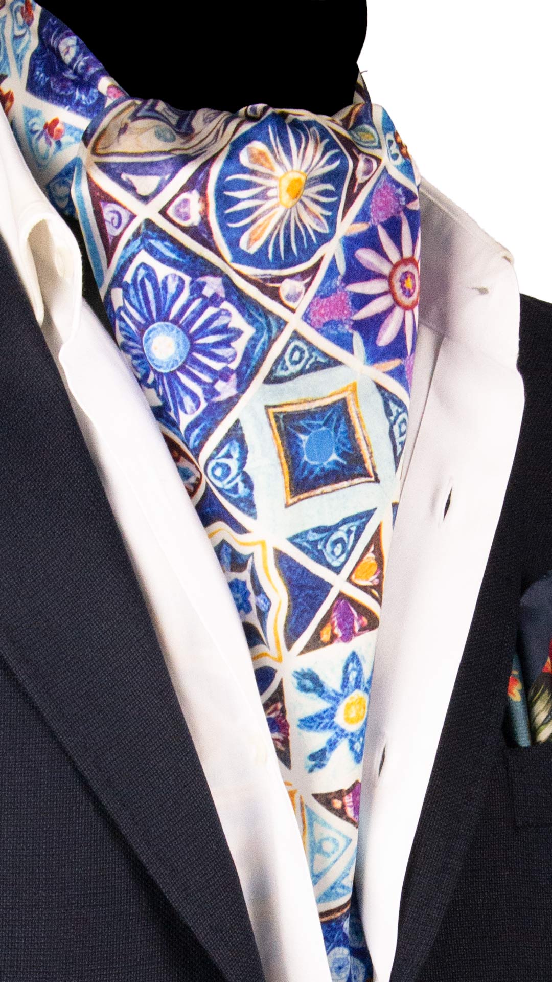 Ascot Siciliano Stampa di Raso Délavé con Maioliche Multicolor AS250 Made in Italy Graffeo Cravatte 
