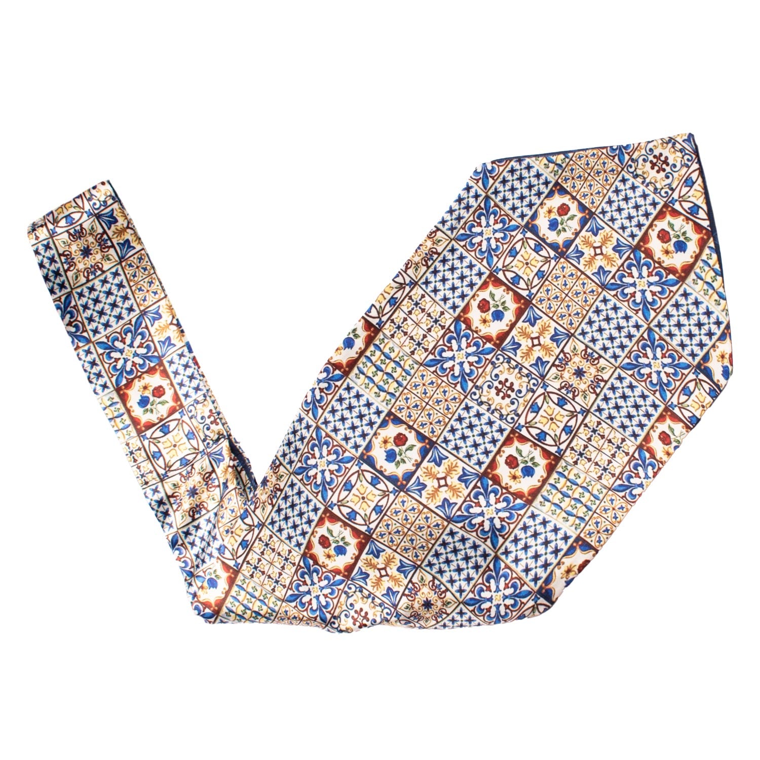 Ascot Siciliano Stampa di Raso con Maioliche Multicolor AS225 Made in Italy Graffeo Cravatte V