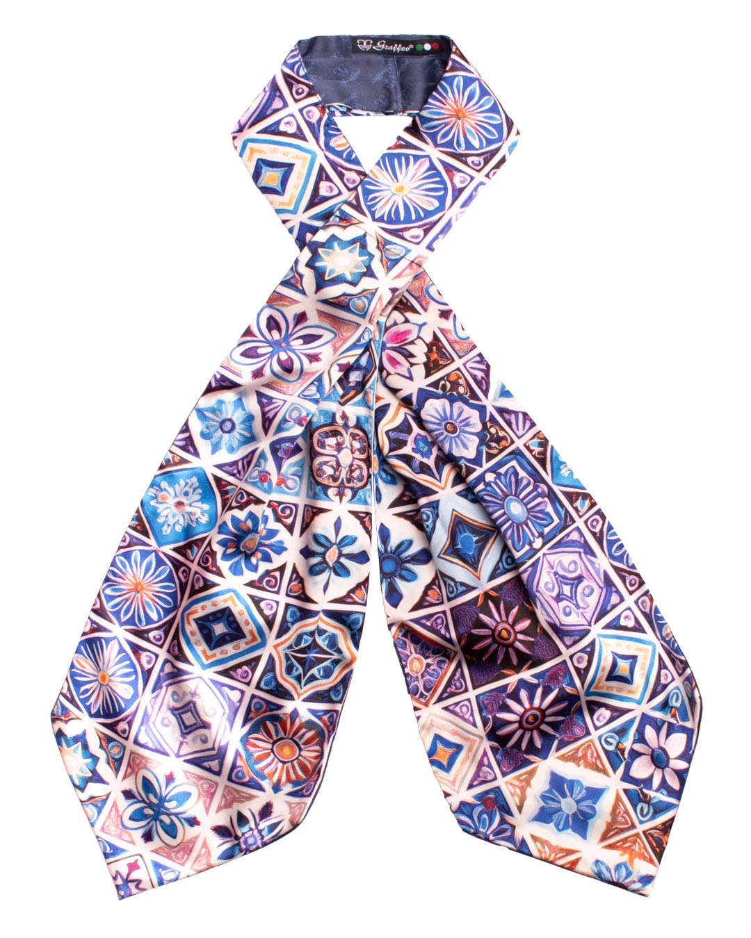 Ascot Siciliano Stampa di Raso con Maioliche Multicolor AS240 Made in Italy Graffeo Cravatte Intera