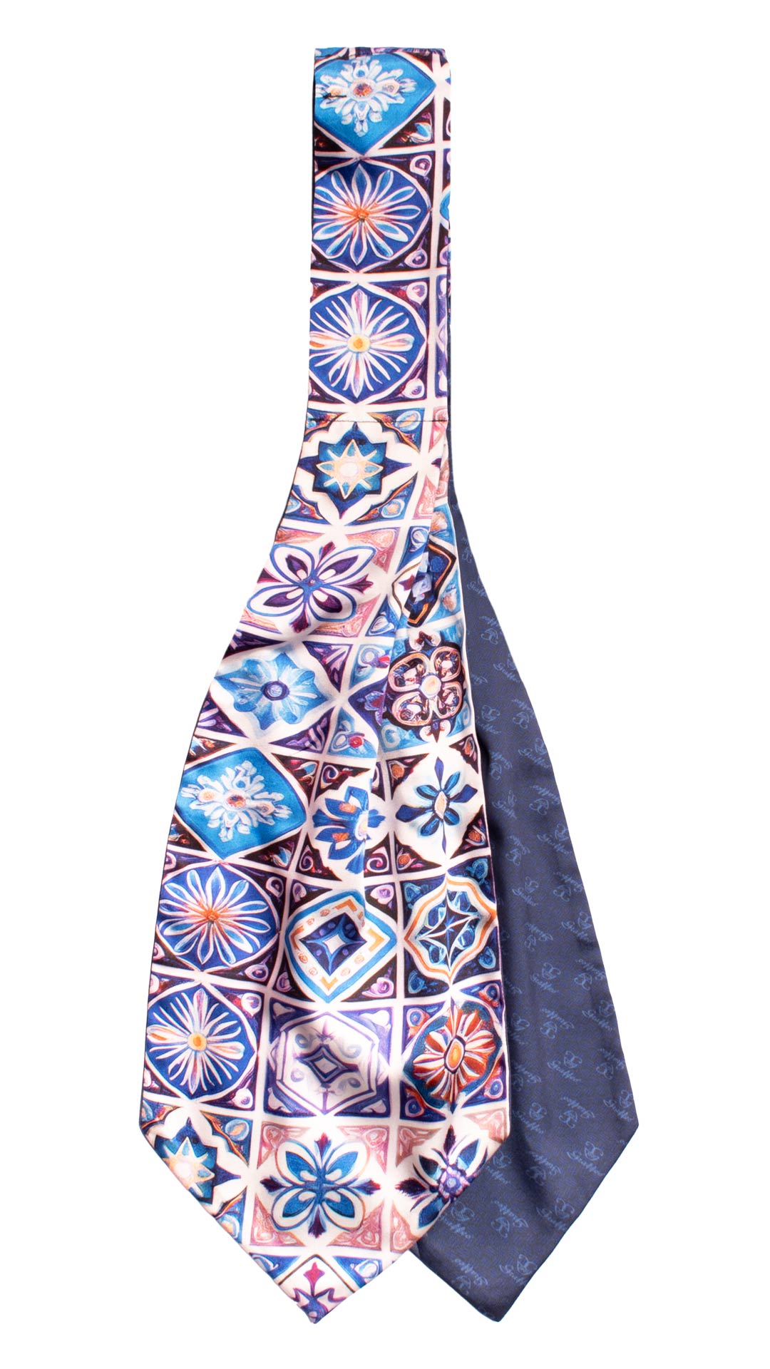 Ascot Siciliano Stampa di Raso con Maioliche Multicolor AS240 Made in Italy Graffeo Cravatte Intera Retro