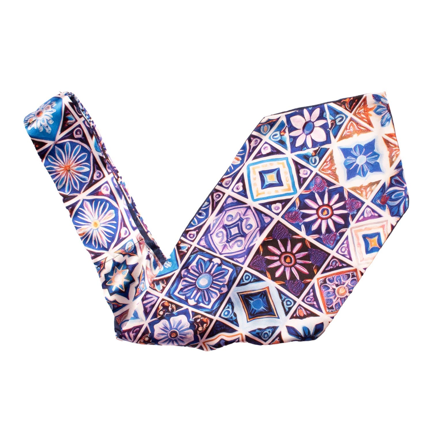 Ascot Siciliano Stampa di Raso con Maioliche Multicolor AS240 Made in Italy Graffeo Cravatte Intera V