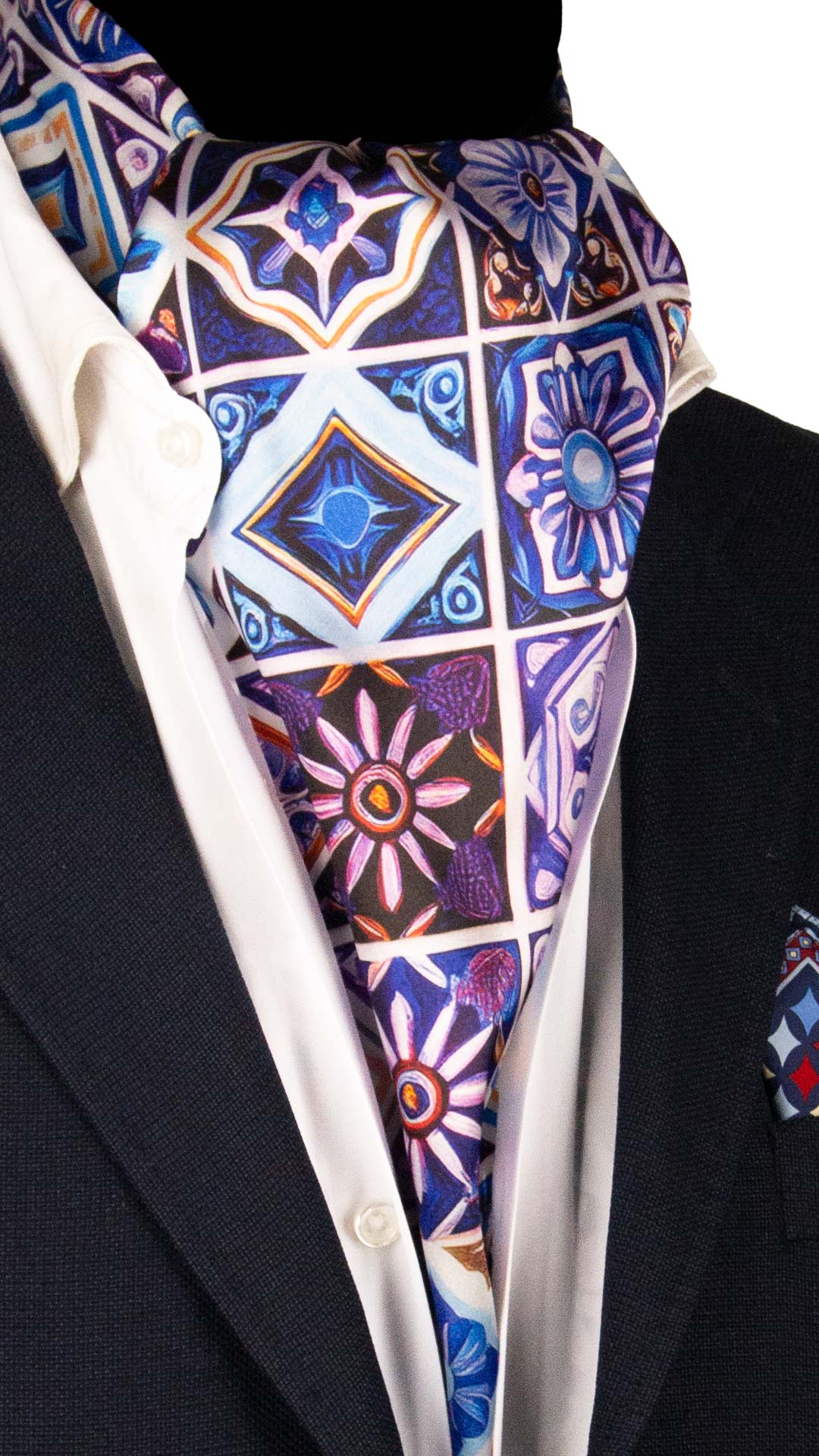 Ascot Siciliano Stampa di Raso con Maioliche Multicolor AS240 Made in Italy Graffeo Cravatte Intera
