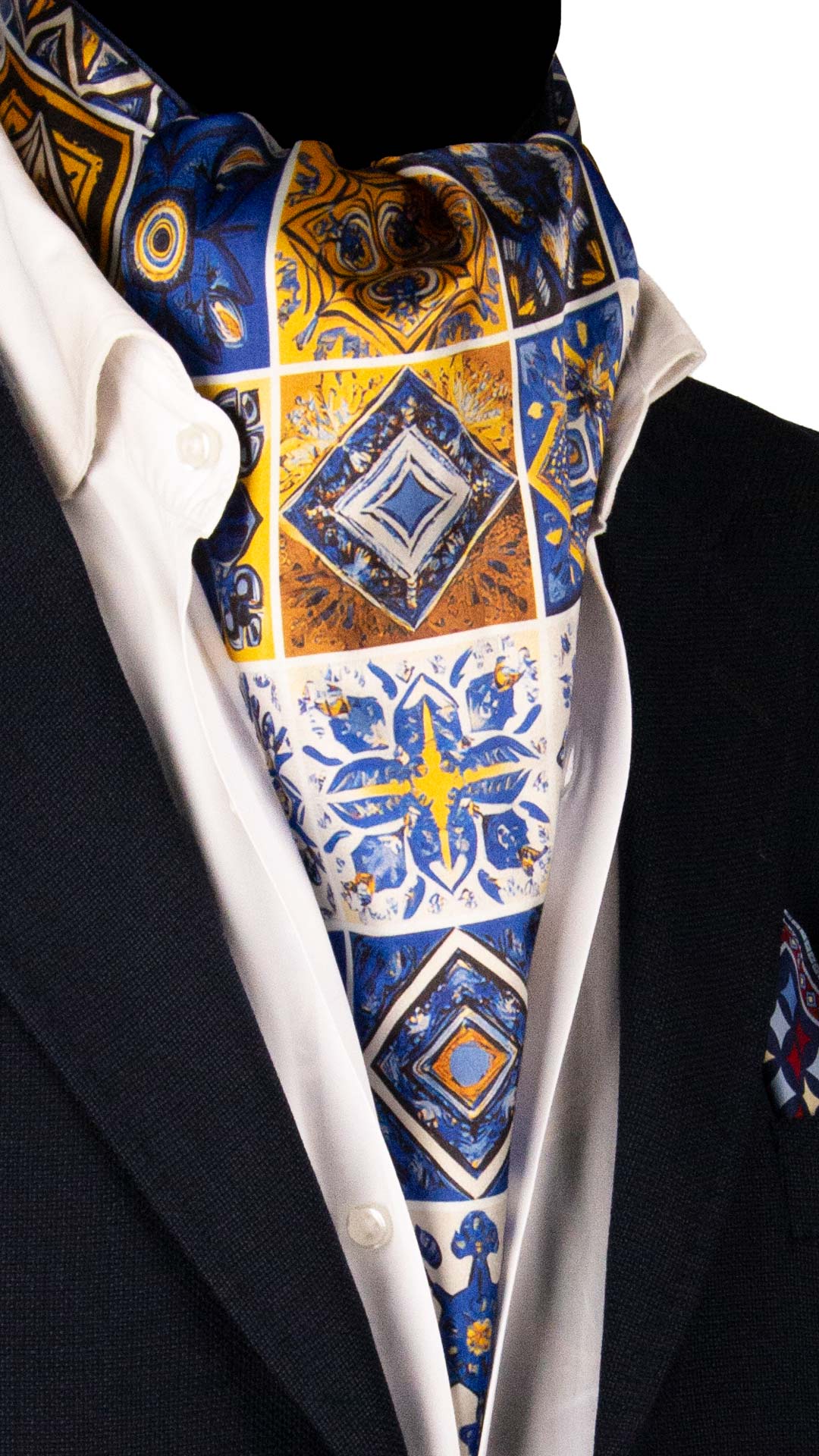 Ascot Siciliano Stampa di Raso con Maioliche Multicolor AS245 Made in Italy Graffeo Cravatte