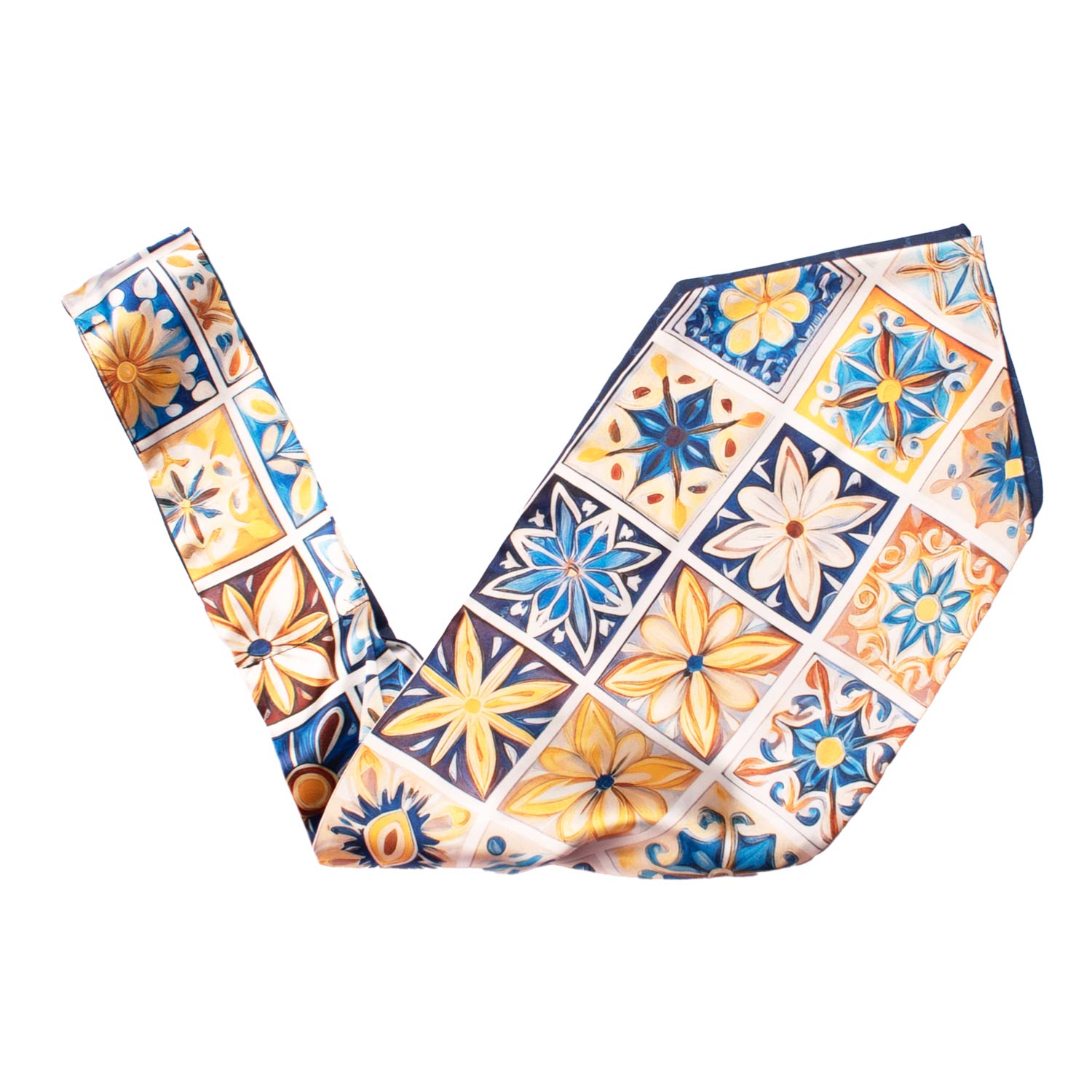 Ascot Siciliano Stampa di Raso con Maioliche Multicolor AS246 Made in Italy Graffeo Cravatte V