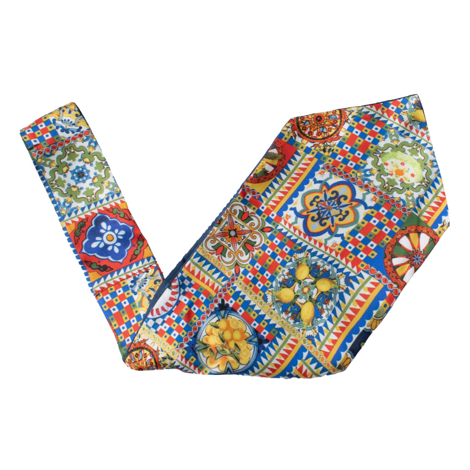 Ascot Siciliano Stampa in Twill di Seta con Maioliche Multicolor AS230 Made in Italy Graffeo Cravatte V