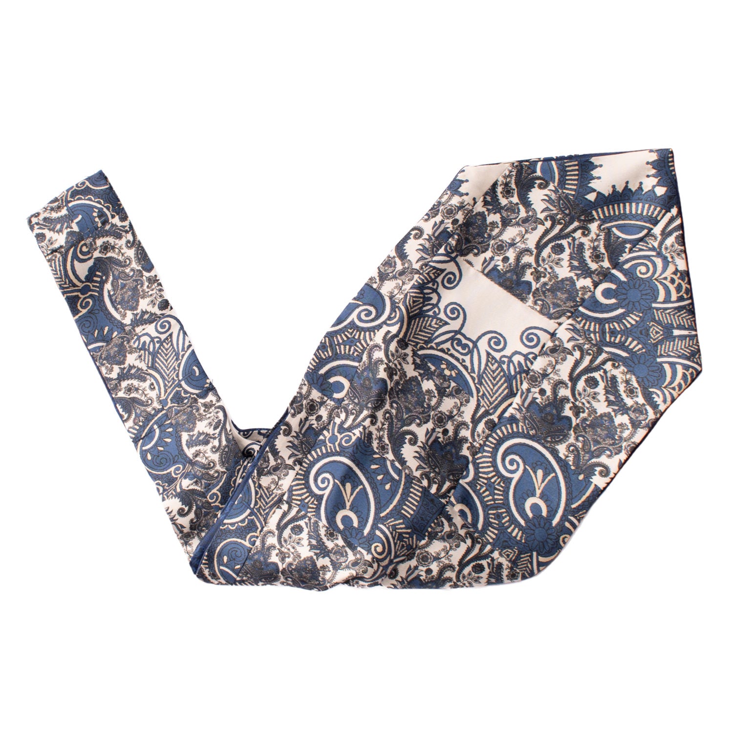 Ascot-Stampa-di-Seta-Bianco-Vintage-Patchwork-Paisley-Celeste-Grigio-AP73
V