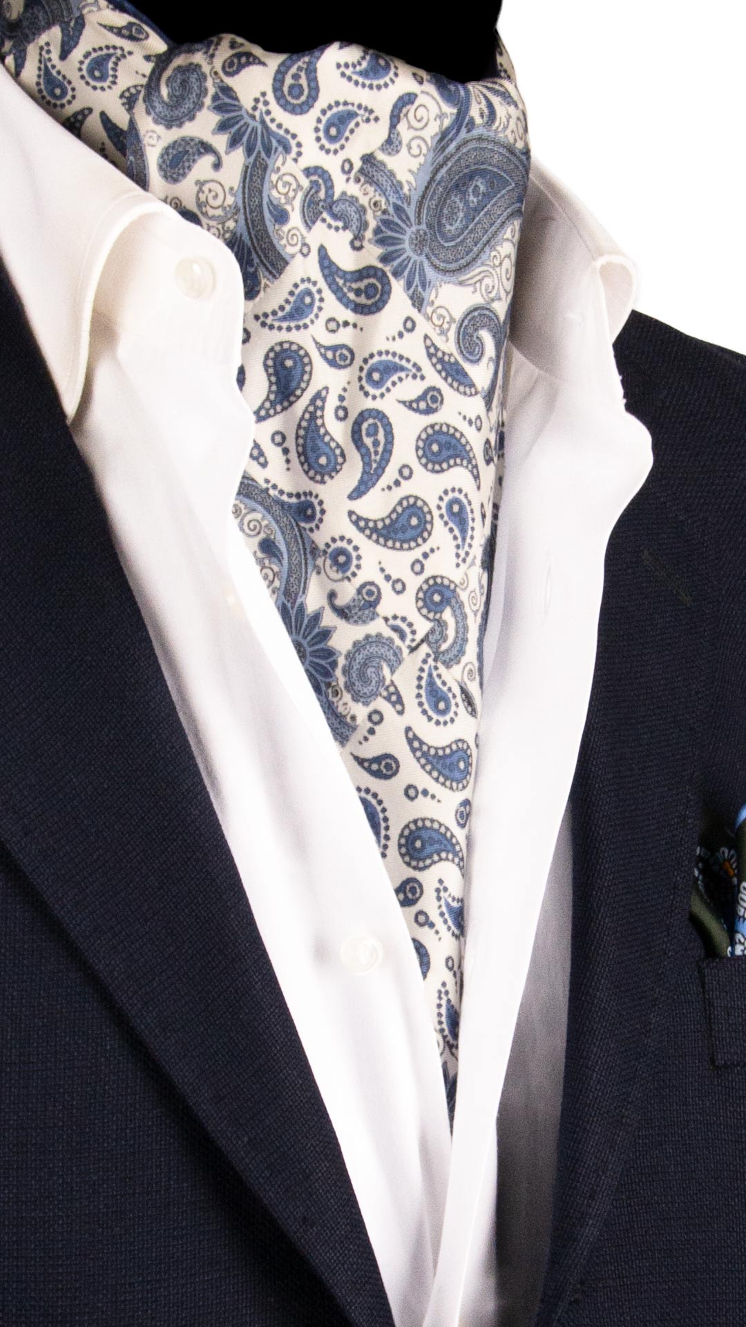 Ascot-Stampa-di-Seta-Bianco-Vintage-Patchwork-Paisley-Celeste-Grigio-AP93