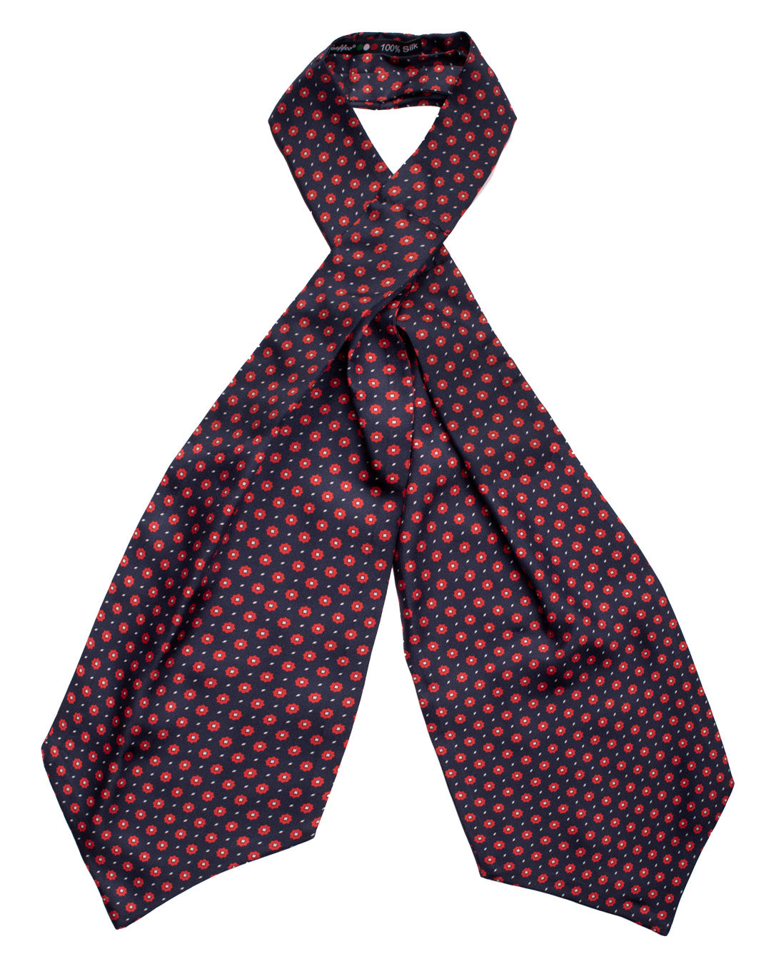 Ascot Stampa di Seta Blu Fantasia Rossa Bianca AS104 Fronte