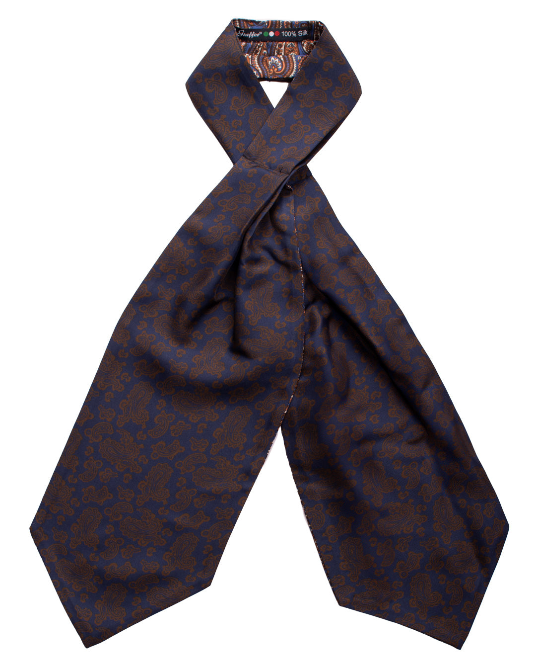 Ascot Stampa di Seta Blu Paisley Marrone AS102 Fronte