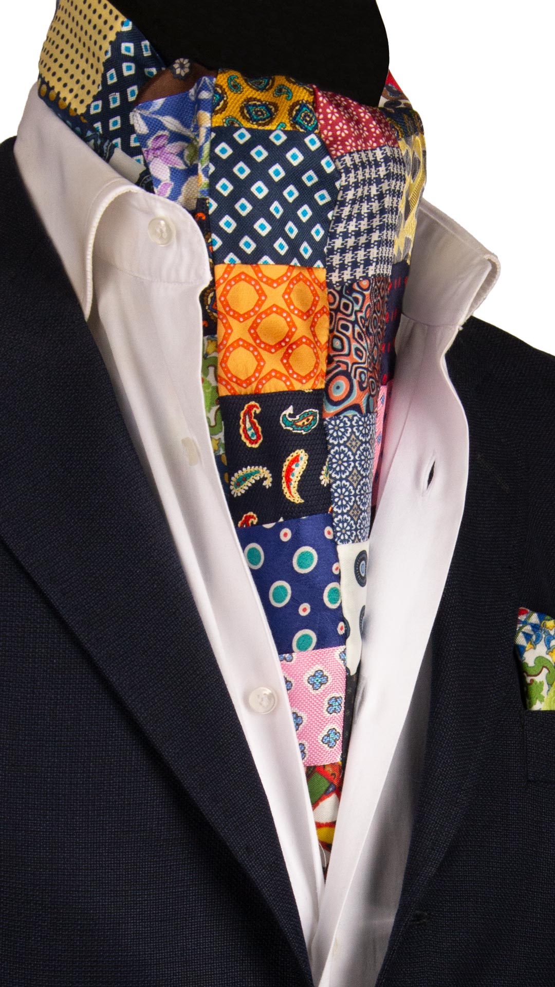Ascot Stampa di Seta Patchwork Fantasia Multicolor AP36 Made in Italy Graffeo Cravatte