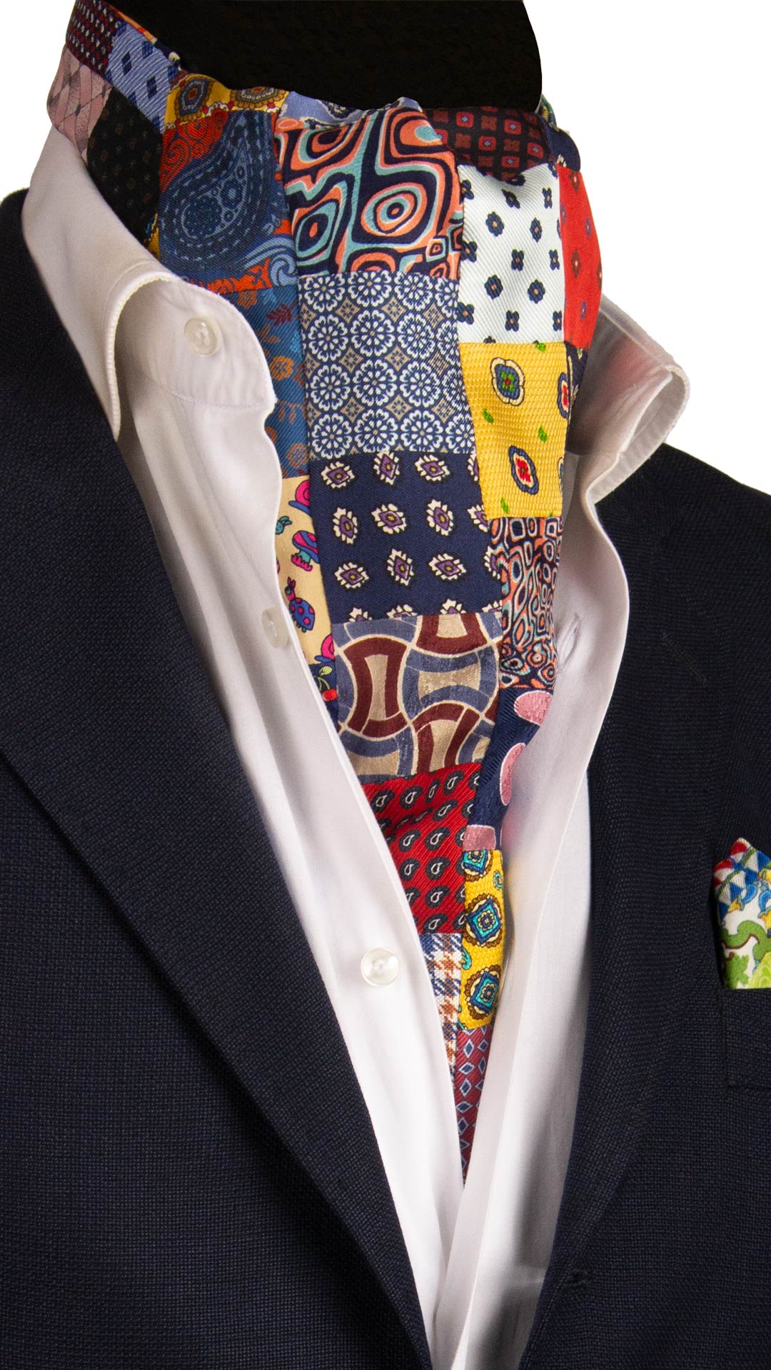 Ascot Stampa di Seta Patchwork Fantasia Multicolor AP37 Made in Italy Graffeo Cravatte
