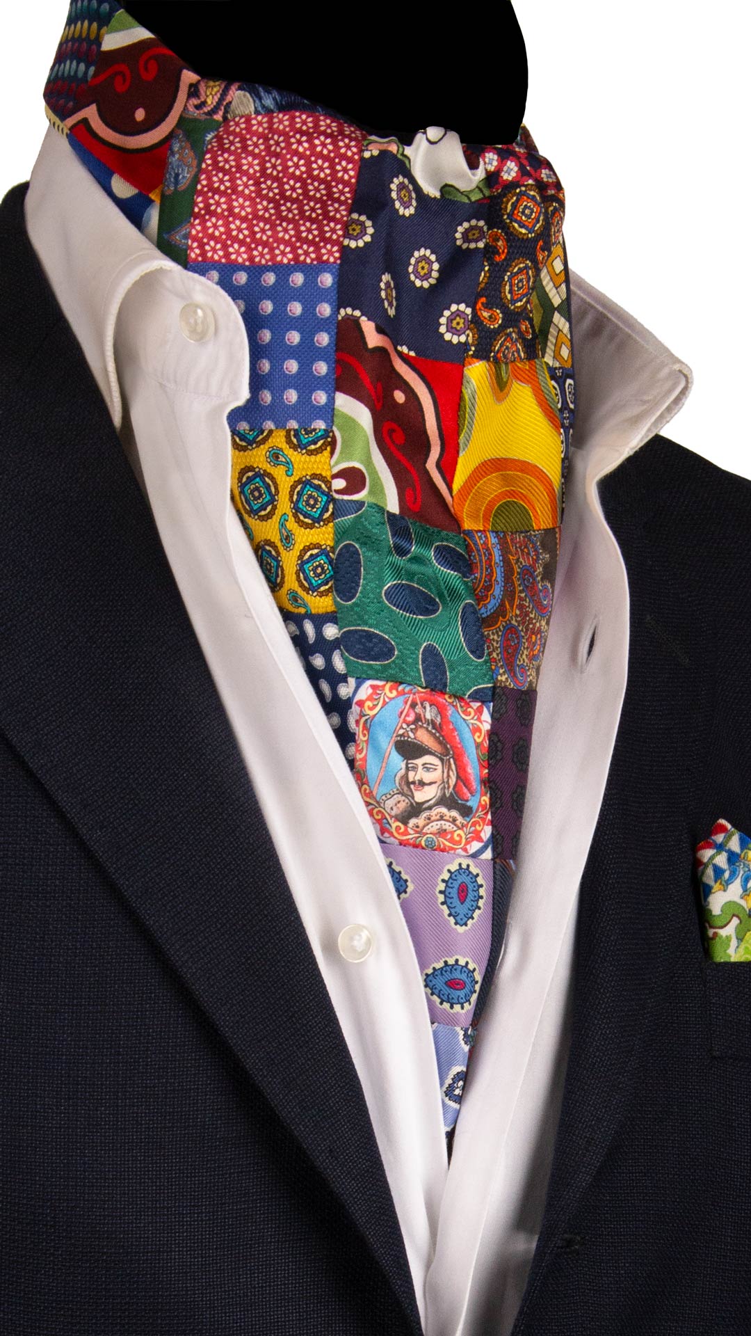 Ascot Stampa di Seta Patchwork Fantasia Multicolor AP38 Made in italy Graffeo Cravatte