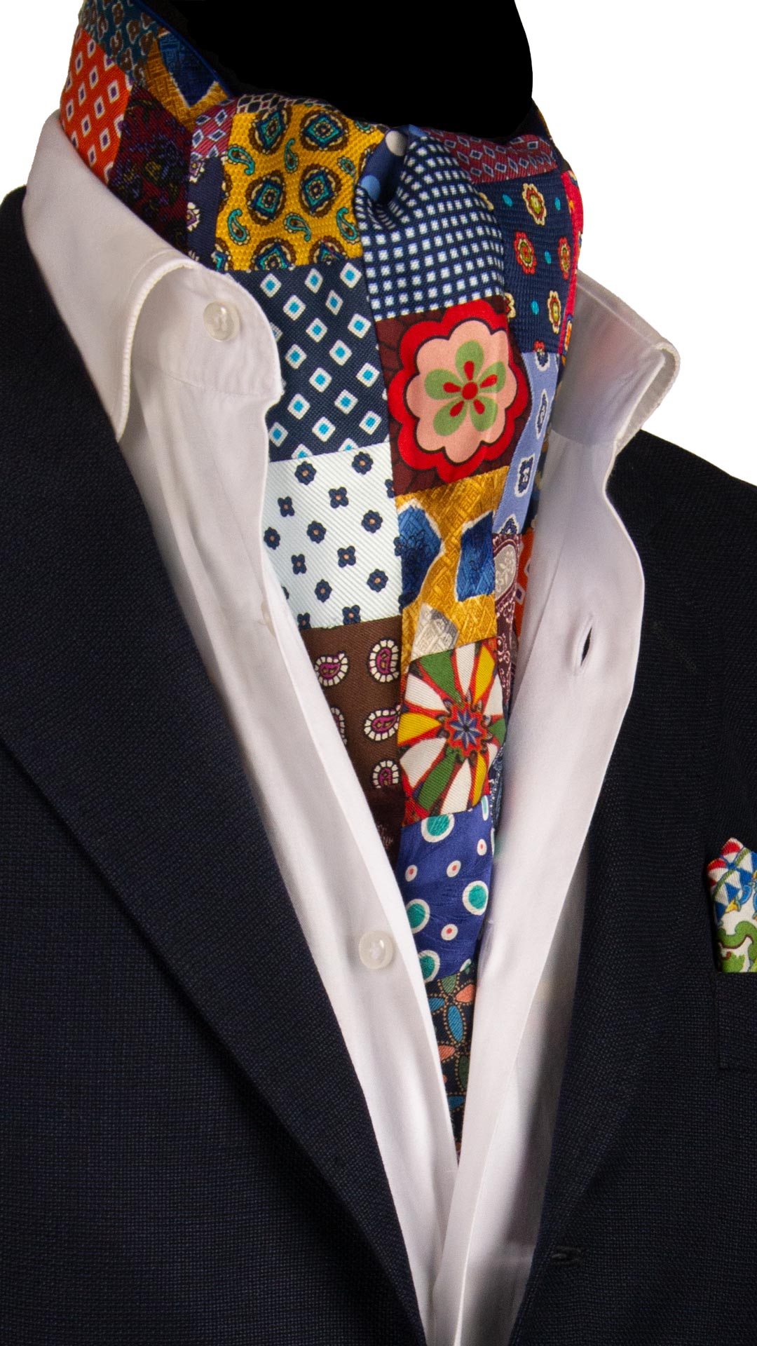 Ascot Stampa di Seta Patchwork Fantasia Multicolor AP39 Made in Italy Graffeo Cravatte