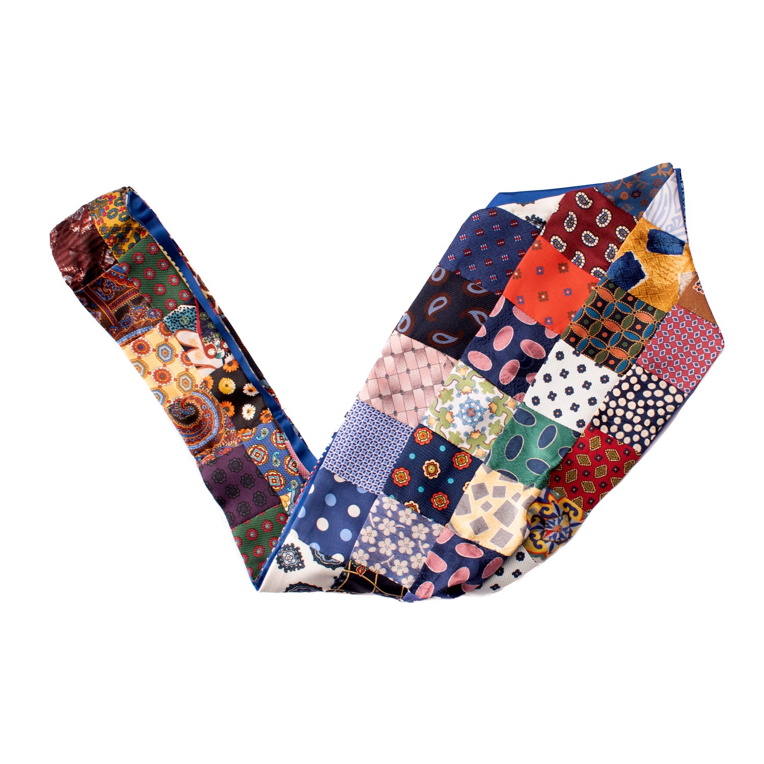 Ascot Stampa di Seta Vintage Patchwork Fantasia Multicolor AP40 V