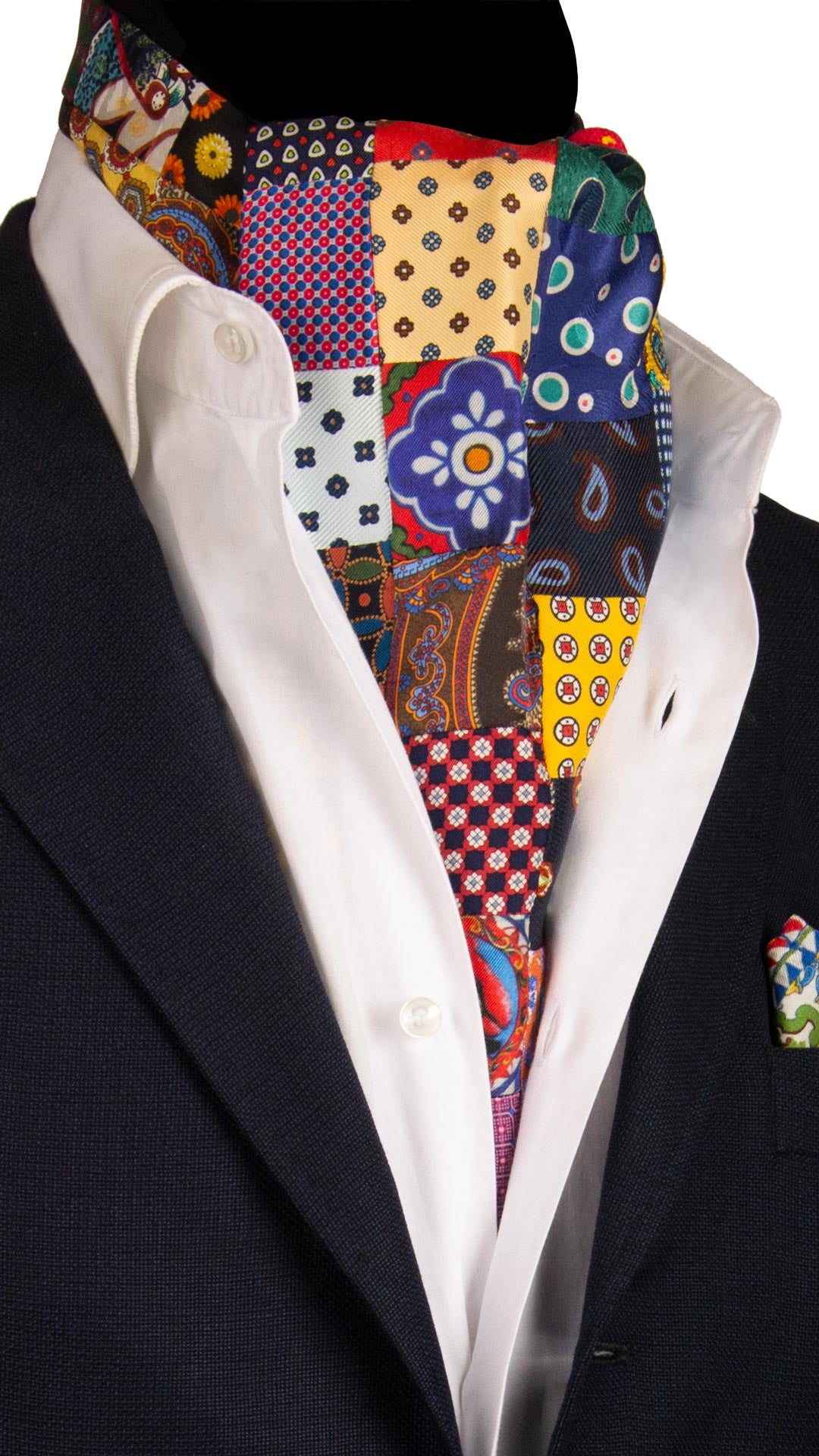 Ascot Stampa di Seta Vintage Patchwork Fantasia Multicolor AP40 Made in italy Graffeo Cravatte